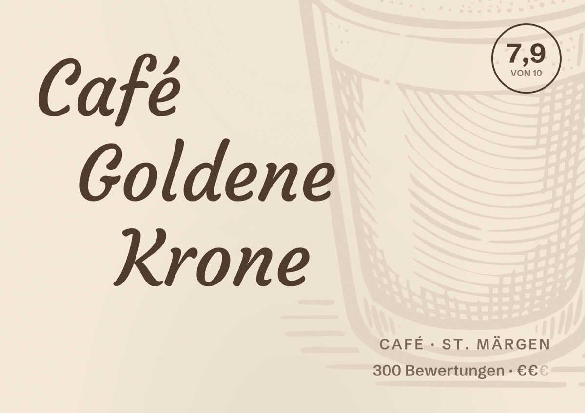 Illustriertes Poster von Café Goldene Krone, Café in St. Märgen: Bewertung 7,9 von 10 aus 300 Bewertungen, Preisniveau €€