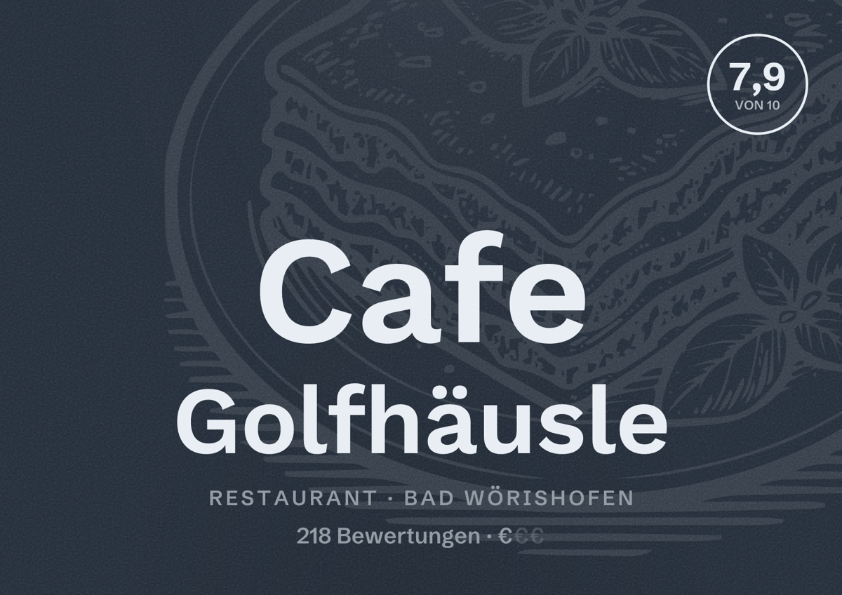 Illustriertes Poster von Cafe Golfhäusle, Restaurant in Bad Wörishofen: Bewertung 7,9 von 10 aus 218 Bewertungen, Preisniveau €