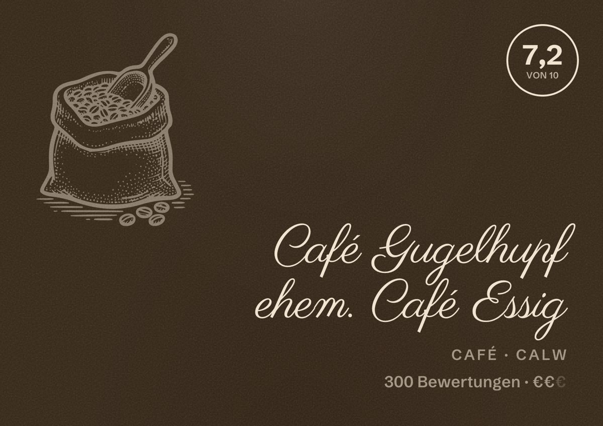 Illustriertes Poster von Café Gugelhupf ehem. Café Essig, Café in Calw: Bewertung 7,2 von 10 aus 300 Bewertungen, Preisniveau €€