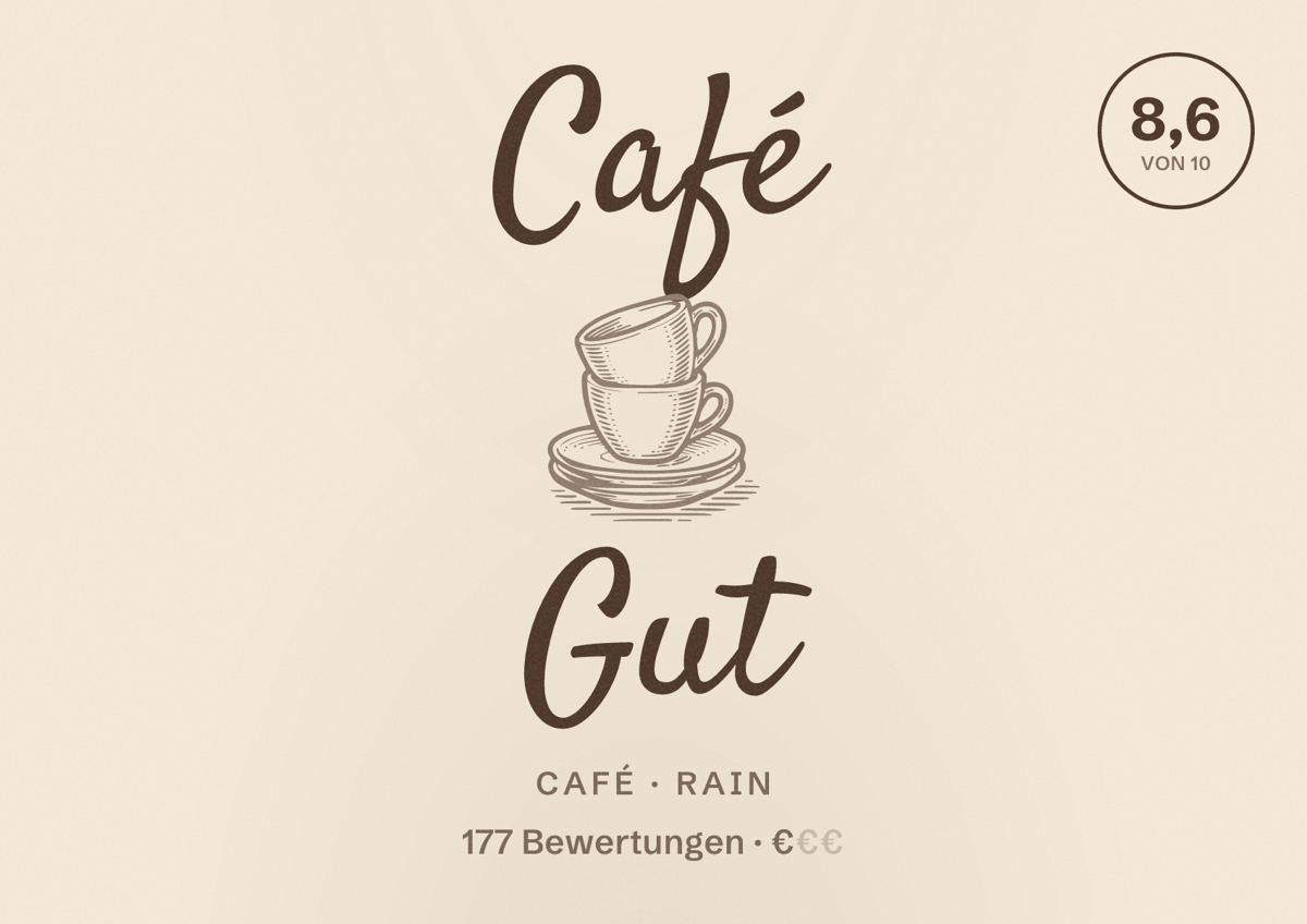 Illustriertes Poster von Café Gut, Café in Rain: Bewertung 8,6 von 10 aus 177 Bewertungen, Preisniveau €