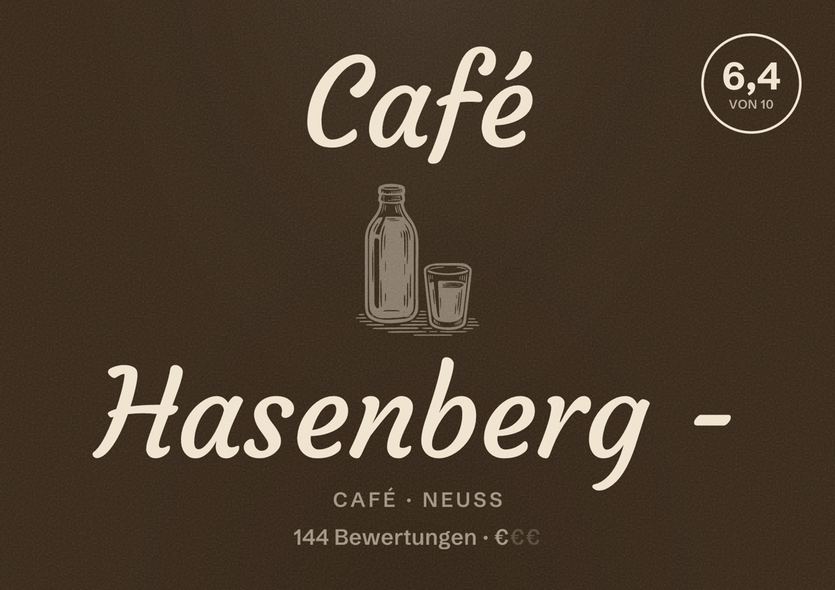 Illustriertes Poster von Café Hasenberg -, Café in Neuss: Bewertung 6,4 von 10 aus 144 Bewertungen, Preisniveau €