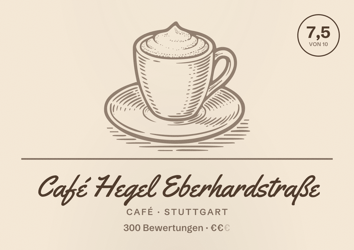 Illustriertes Poster von Café Hegel Eberhardstraße, Café in Stuttgart: Bewertung 7,5 von 10 aus 300 Bewertungen, Preisniveau €€