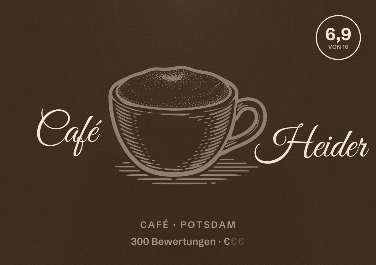 Illustriertes Poster von Café Heider, Café in Potsdam: Bewertung 6,9 von 10 aus 300 Bewertungen, Preisniveau €