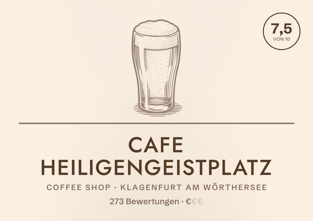 Illustriertes Poster von Cafe Heiligengeistplatz, Coffee Shop in Klagenfurt am Wörthersee: Bewertung 7,5 von 10 aus 273 Bewertungen, Preisniveau €