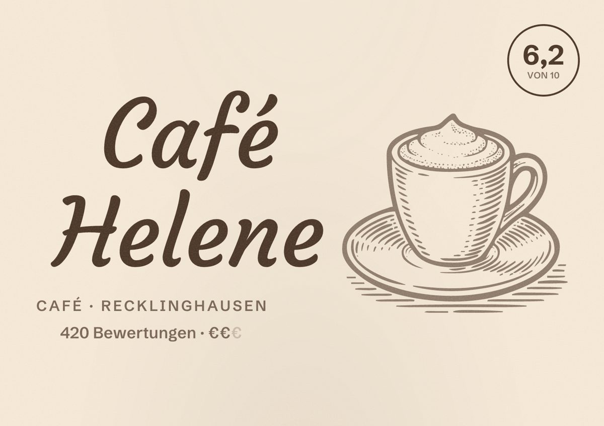 Illustriertes Poster von Café Helene, Café in Recklinghausen: Bewertung 6,2 von 10 aus 420 Bewertungen, Preisniveau €€