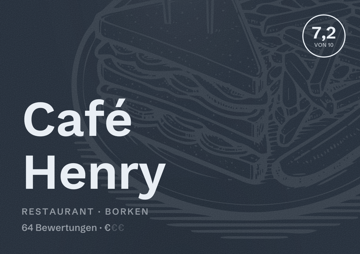 Illustriertes Poster von Café Henry, Restaurant in Borken: Bewertung 7,2 von 10 aus 64 Bewertungen, Preisniveau €