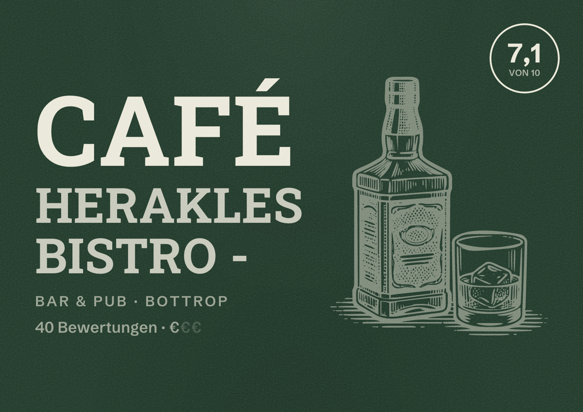 Illustriertes Poster von café Herakles bistro -, Bar & Pub in Bottrop: Bewertung 7,1 von 10 aus 40 Bewertungen, Preisniveau €