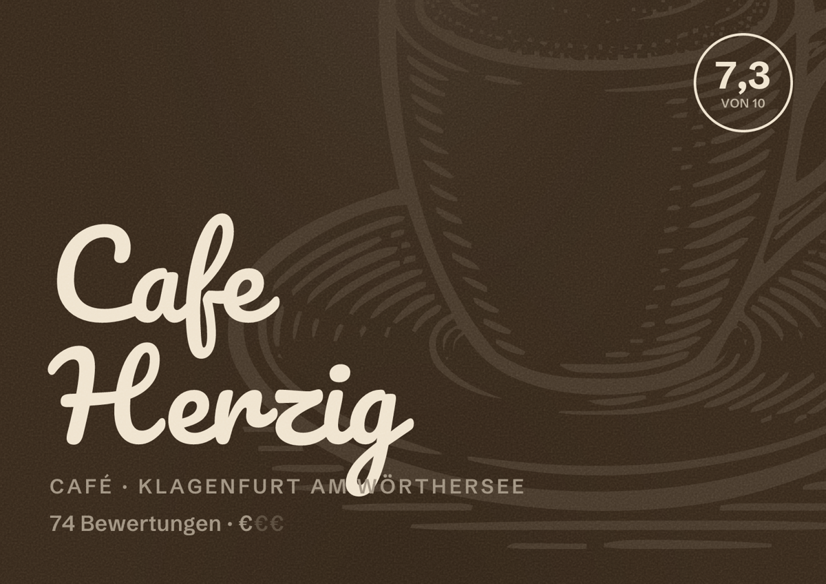 Illustriertes Poster von Cafe Herzig, Café in Klagenfurt am Wörthersee: Bewertung 7,3 von 10 aus 74 Bewertungen, Preisniveau €