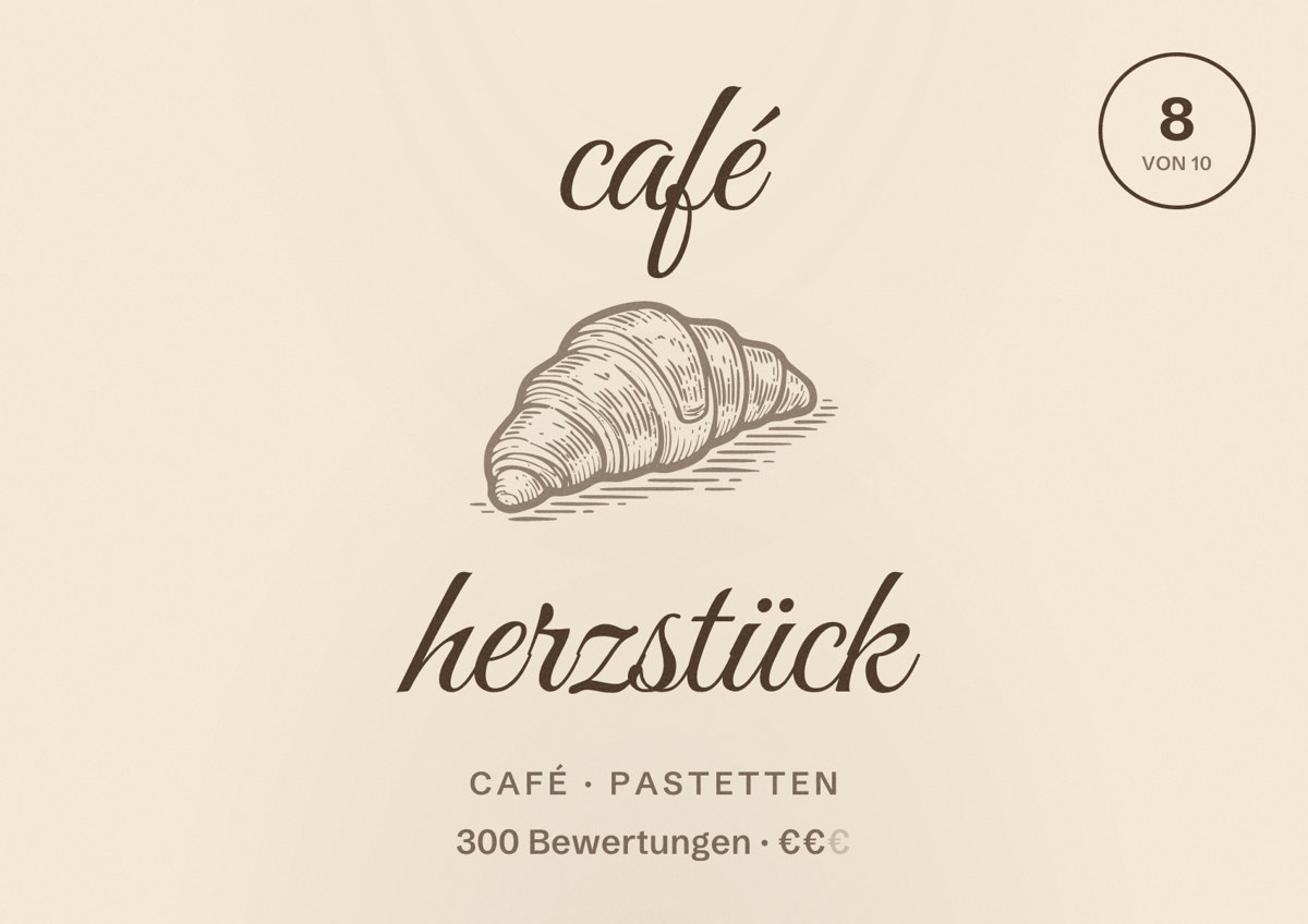 Illustriertes Poster von café herzstück, Café in Pastetten: Bewertung 8 von 10 aus 300 Bewertungen, Preisniveau €€