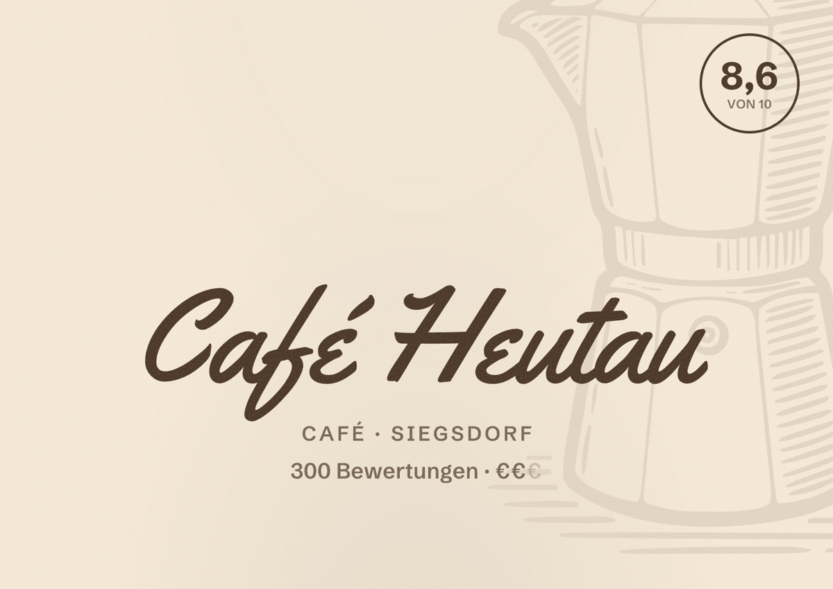 Illustriertes Poster von Café Heutau, Café in Siegsdorf: Bewertung 8,6 von 10 aus 300 Bewertungen, Preisniveau €€
