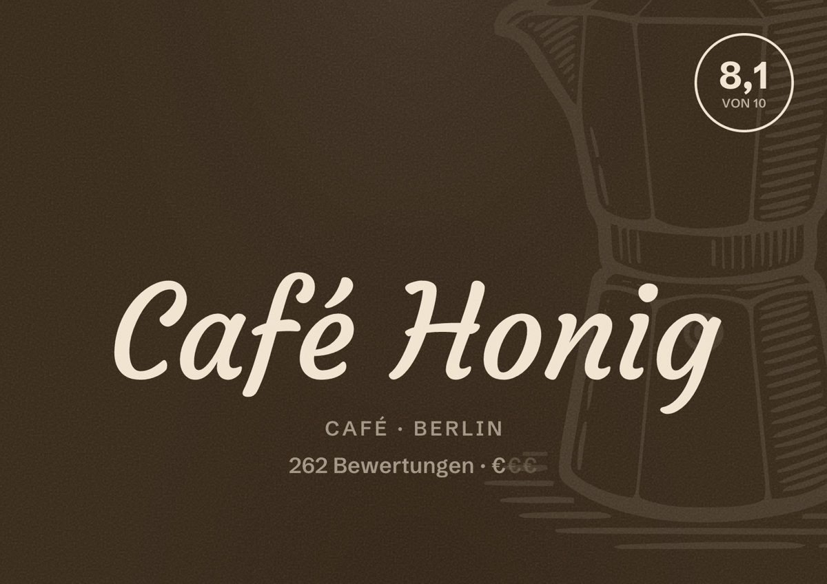 Illustriertes Poster von Café Honig, Café in Berlin: Bewertung 8,1 von 10 aus 262 Bewertungen, Preisniveau €