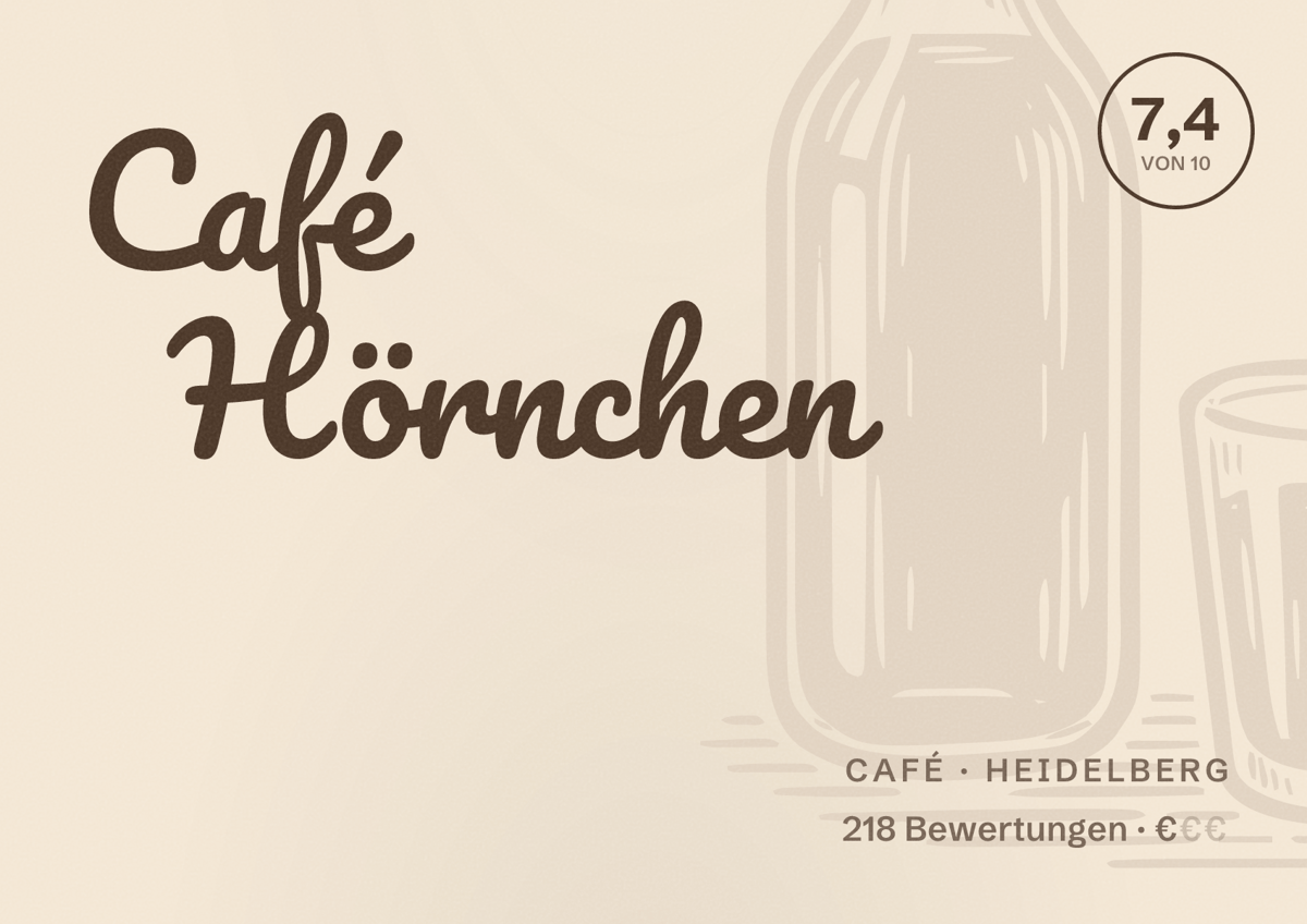 Illustriertes Poster von Café Hörnchen, Café in Heidelberg: Bewertung 7,4 von 10 aus 218 Bewertungen, Preisniveau €