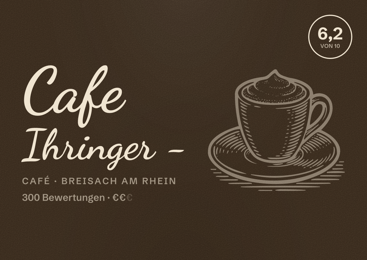 Illustriertes Poster von Cafe Ihringer -, Café in Breisach am Rhein: Bewertung 6,2 von 10 aus 300 Bewertungen, Preisniveau €€
