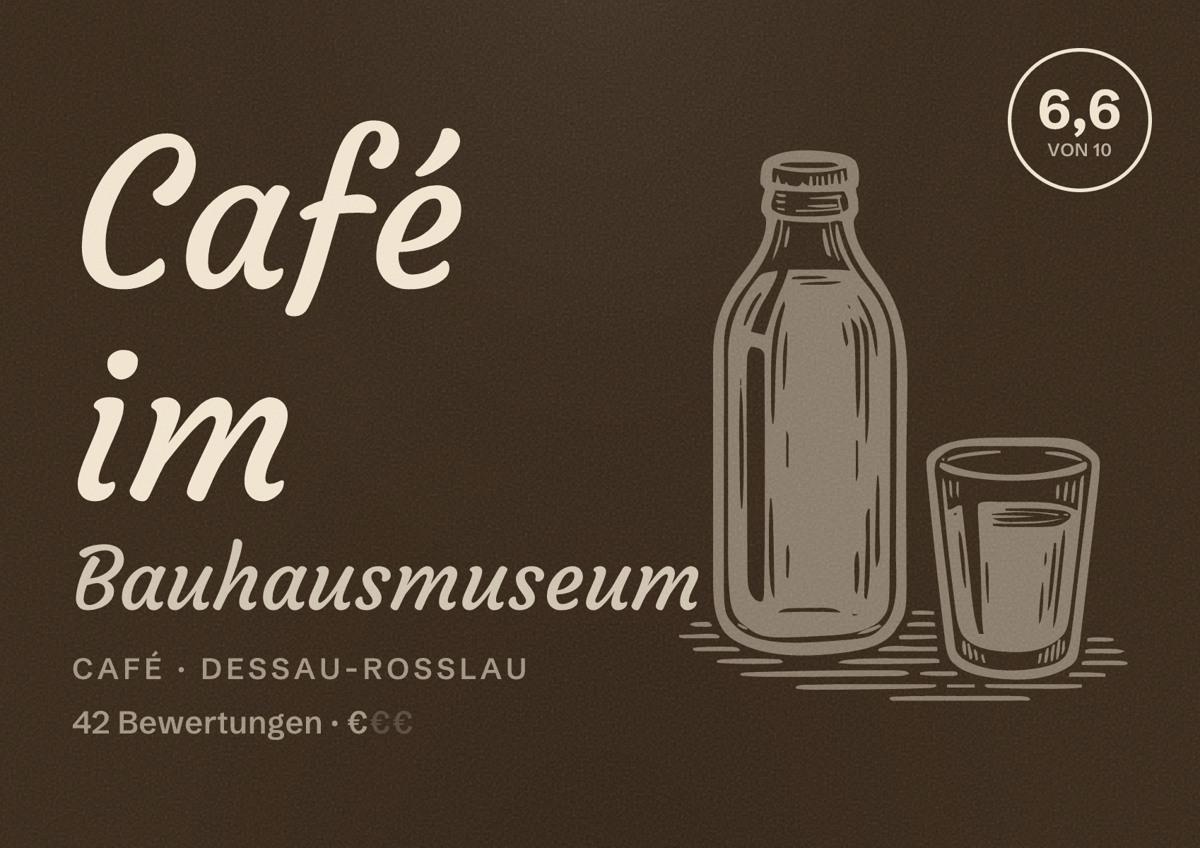 Illustriertes Poster von Café im Bauhausmuseum, Café in Dessau-Roßlau: Bewertung 6,6 von 10 aus 42 Bewertungen, Preisniveau €