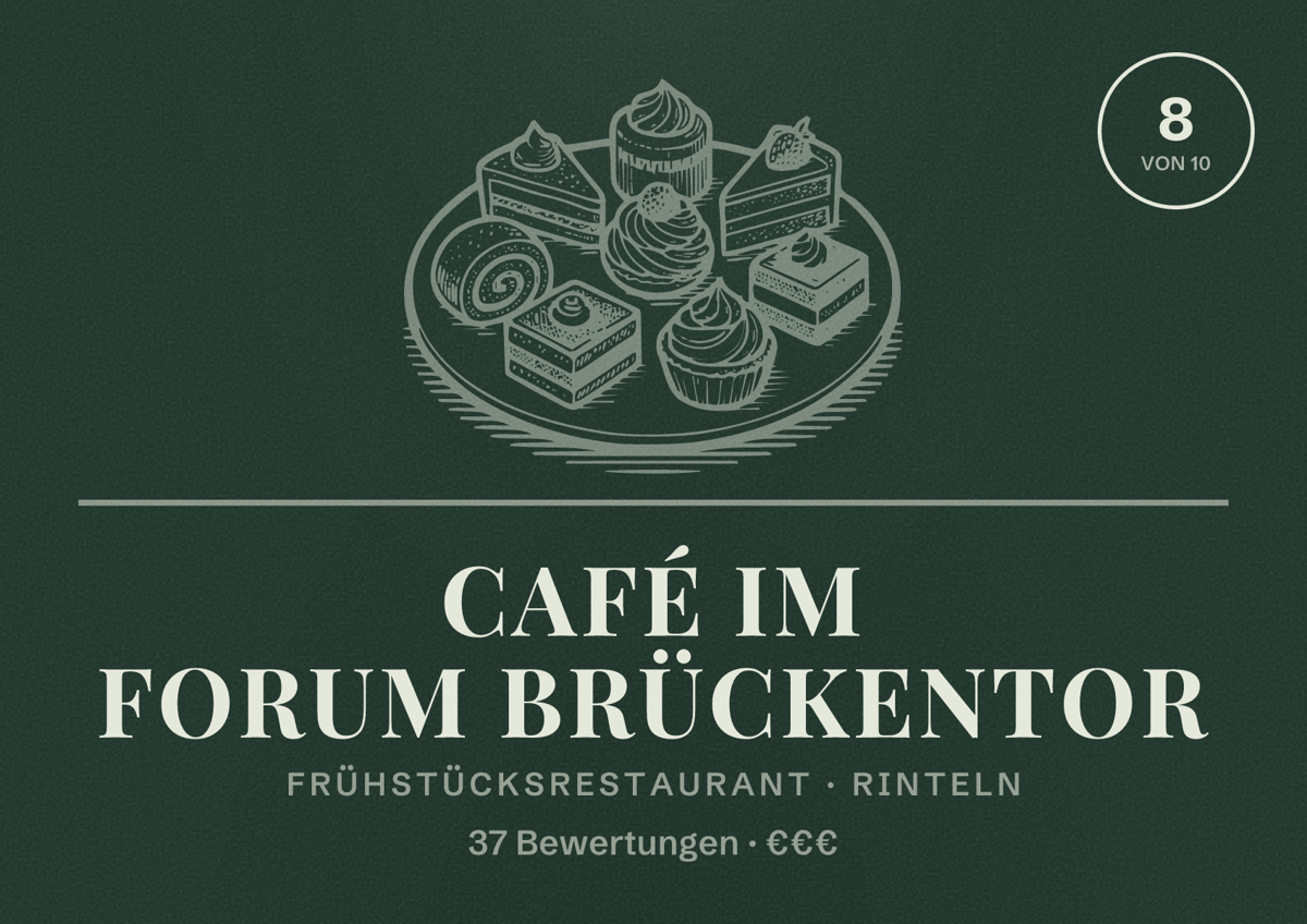 Illustriertes Poster von Café im Forum Brückentor, Frühstücksrestaurant in Rinteln: Bewertung 8 von 10 aus 37 Bewertungen, Preisniveau €€€