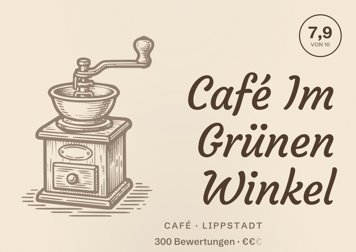 Illustriertes Poster von Café Im Grünen Winkel, Café in Lippstadt: Bewertung 7,9 von 10 aus 300 Bewertungen, Preisniveau €€