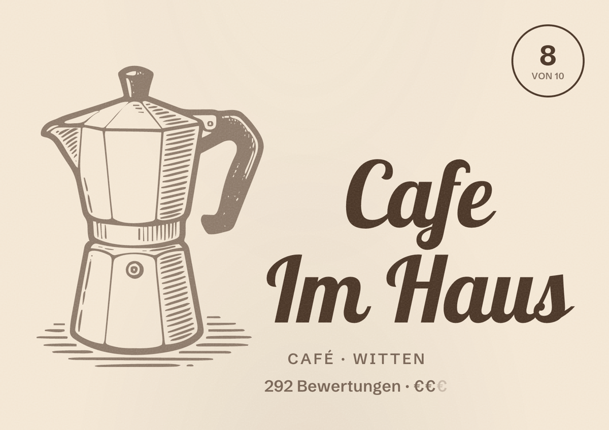 Illustriertes Poster von Cafe Im Haus, Café in Witten: Bewertung 8 von 10 aus 292 Bewertungen, Preisniveau €€