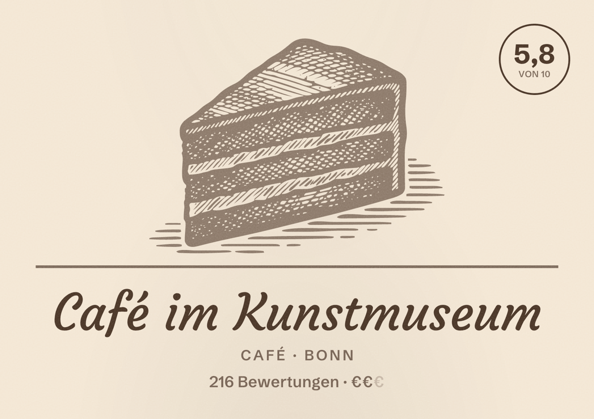 Illustriertes Poster von Café im Kunstmuseum, Café in Bonn: Bewertung 5,8 von 10 aus 216 Bewertungen, Preisniveau €€