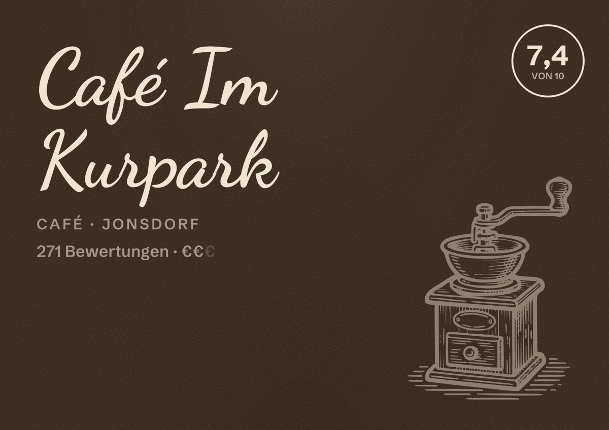 Illustriertes Poster von Café Im Kurpark, Café in Jonsdorf: Bewertung 7,4 von 10 aus 271 Bewertungen, Preisniveau €€