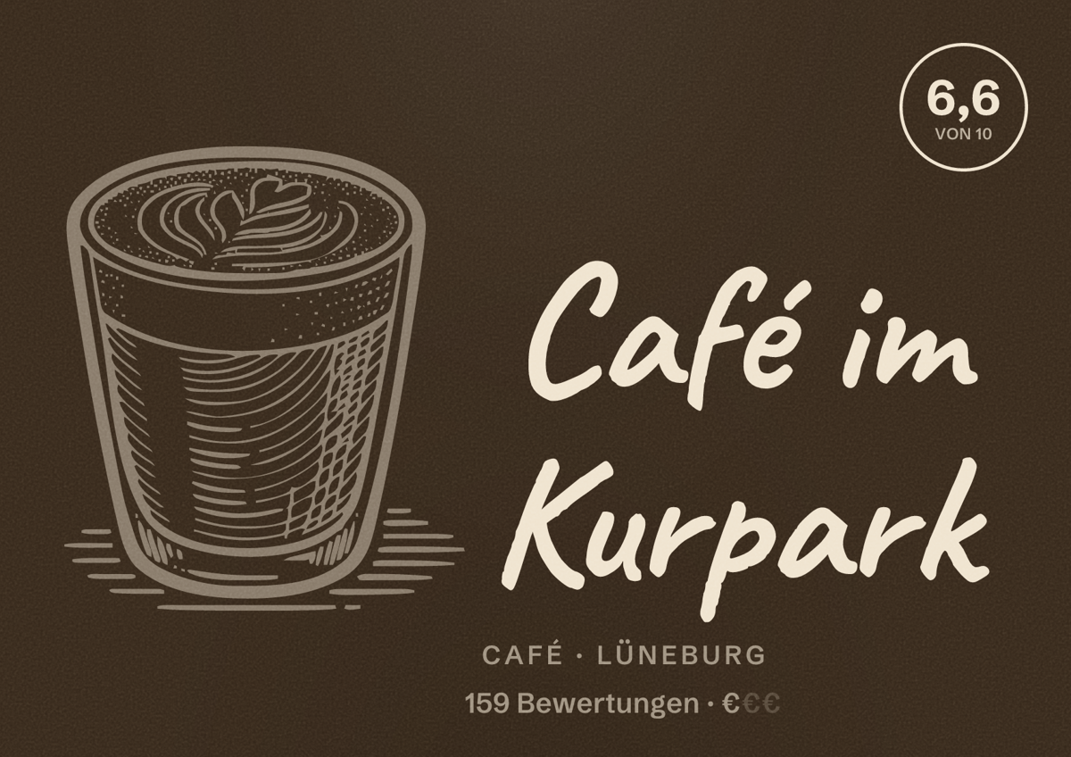 Illustriertes Poster von Café im Kurpark, Café in Lüneburg: Bewertung 6,6 von 10 aus 159 Bewertungen, Preisniveau €