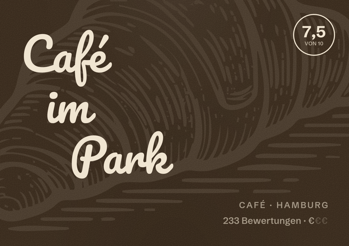 Illustriertes Poster von Café im Park, Café in Hamburg: Bewertung 7,5 von 10 aus 233 Bewertungen, Preisniveau €