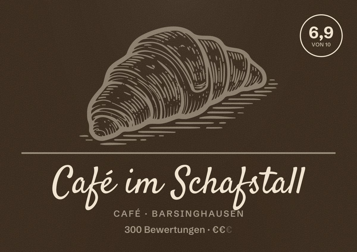 Illustriertes Poster von Café im Schafstall, Café in Barsinghausen: Bewertung 6,9 von 10 aus 300 Bewertungen, Preisniveau €€