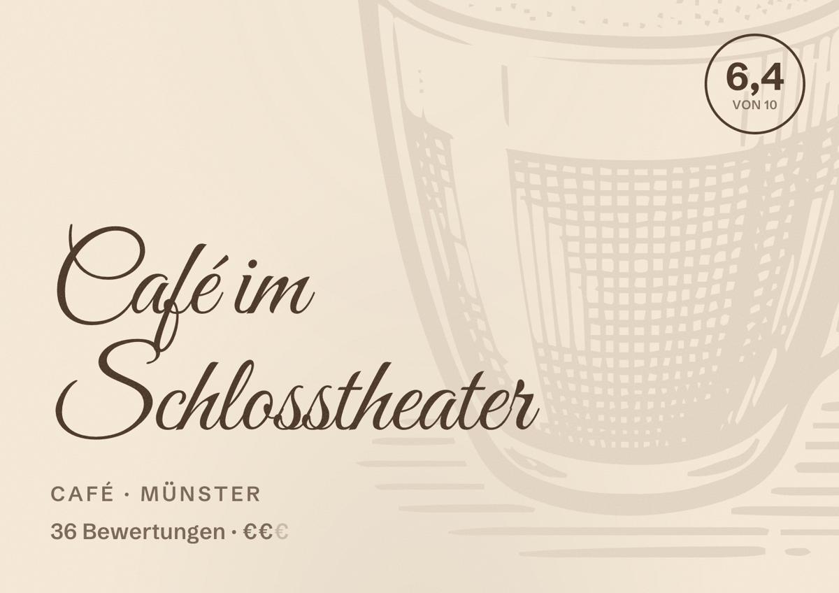 Illustriertes Poster von Café im Schlosstheater, Café in Münster: Bewertung 6,4 von 10 aus 36 Bewertungen, Preisniveau €€