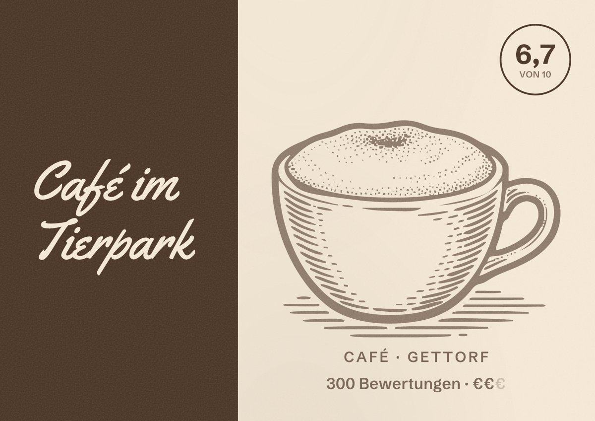 Illustriertes Poster von Café im Tierpark, Café in Gettorf: Bewertung 6,7 von 10 aus 300 Bewertungen, Preisniveau €€