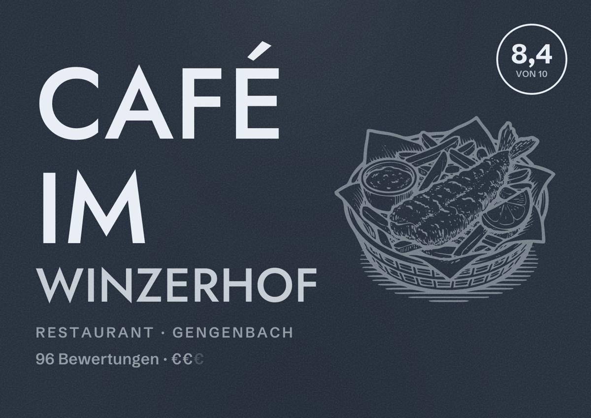 Illustriertes Poster von Café im Winzerhof, Restaurant in Gengenbach: Bewertung 8,4 von 10 aus 96 Bewertungen, Preisniveau €€