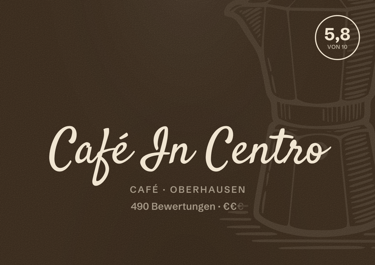 Illustriertes Poster von Café In Centro, Café in Oberhausen: Bewertung 5,8 von 10 aus 490 Bewertungen, Preisniveau €€