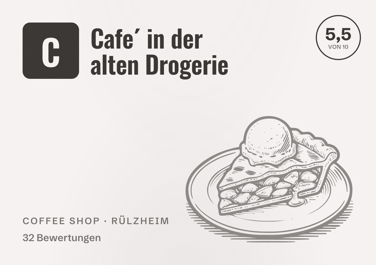 Illustriertes Poster von Cafe´ in der alten Drogerie, Coffee Shop in Rülzheim: Bewertung 5,5 von 10 aus 32 Bewertungen