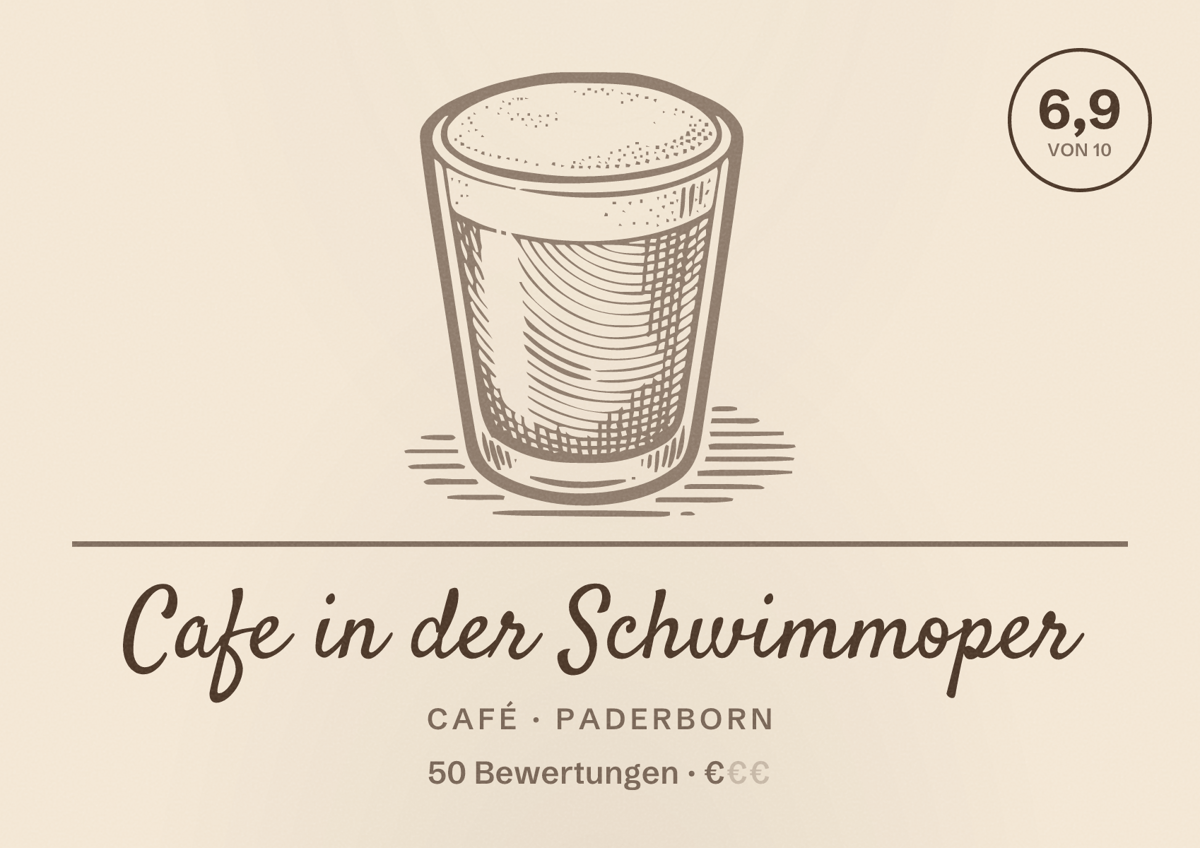 Illustriertes Poster von Cafe in der Schwimmoper, Café in Paderborn: Bewertung 6,9 von 10 aus 50 Bewertungen, Preisniveau €