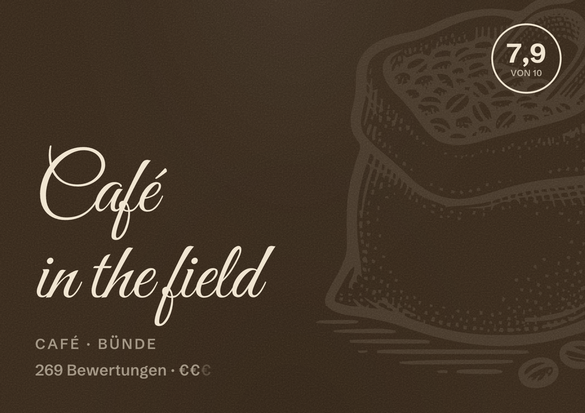 Illustriertes Poster von Café in the field, Café in Bünde: Bewertung 7,9 von 10 aus 269 Bewertungen, Preisniveau €€