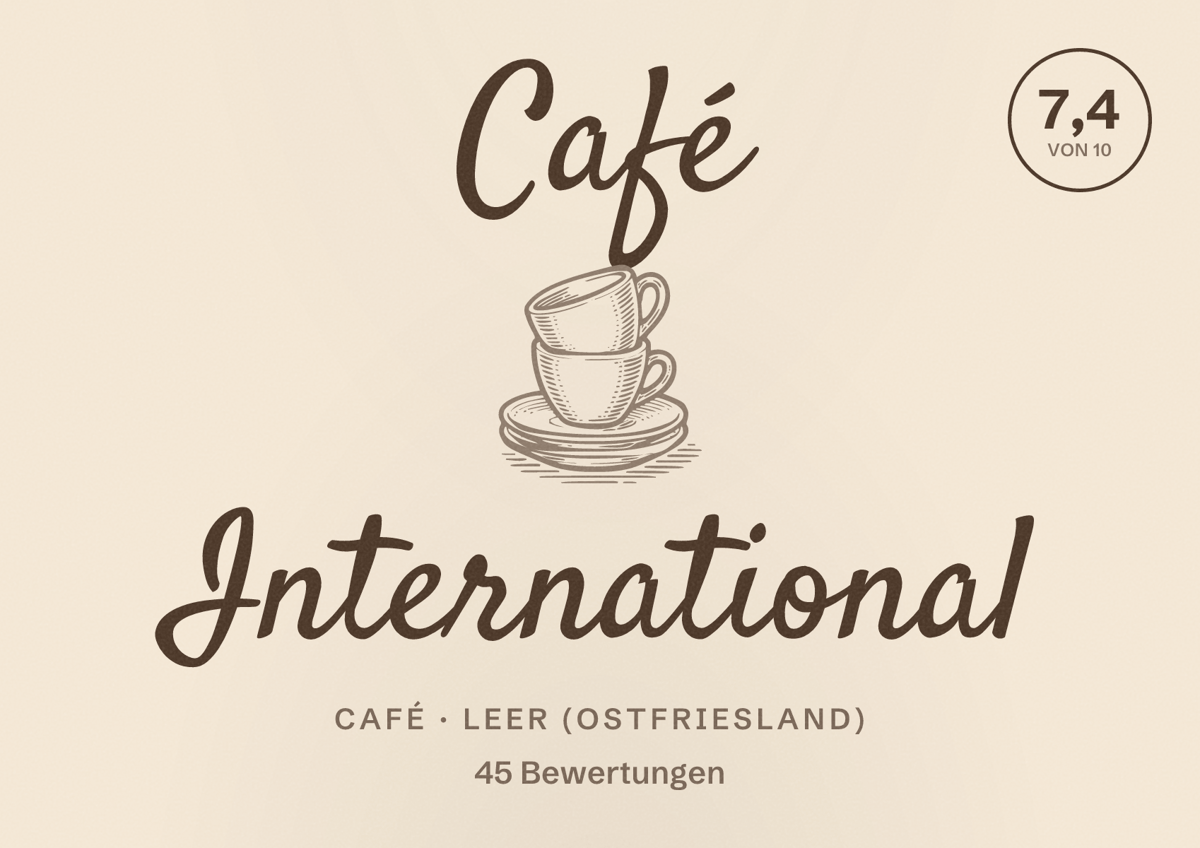 Illustriertes Poster von Café International, Café in Leer (Ostfriesland): Bewertung 7,4 von 10 aus 45 Bewertungen