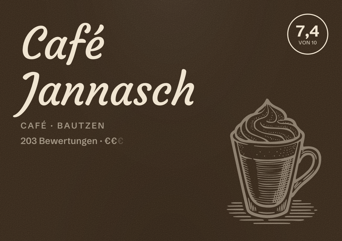 Illustriertes Poster von Café Jannasch, Café in Bautzen: Bewertung 7,4 von 10 aus 203 Bewertungen, Preisniveau €€