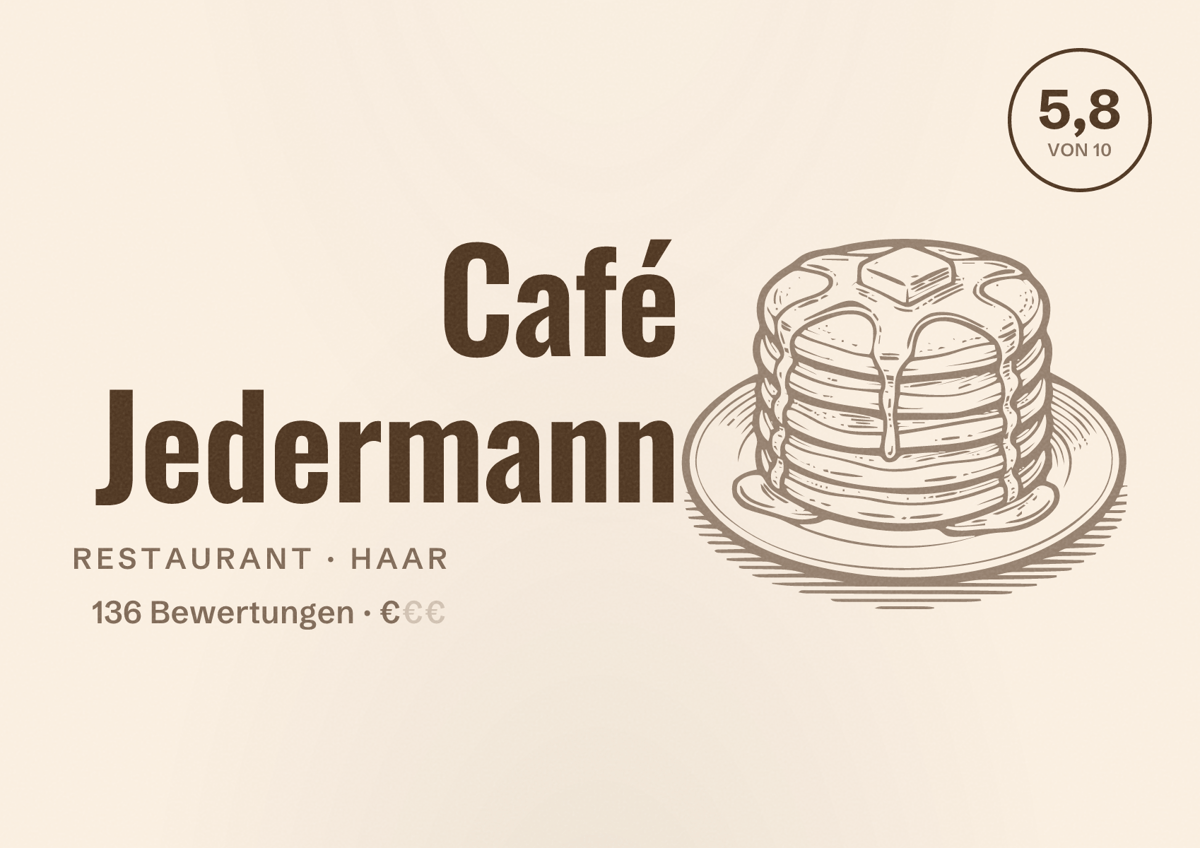 Illustriertes Poster von Café Jedermann, Restaurant in Haar: Bewertung 5,8 von 10 aus 136 Bewertungen, Preisniveau €