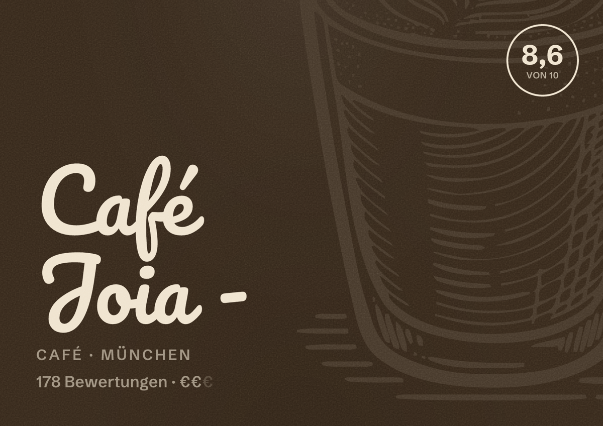 Illustriertes Poster von Café Joia -, Café in München: Bewertung 8,6 von 10 aus 178 Bewertungen, Preisniveau €€