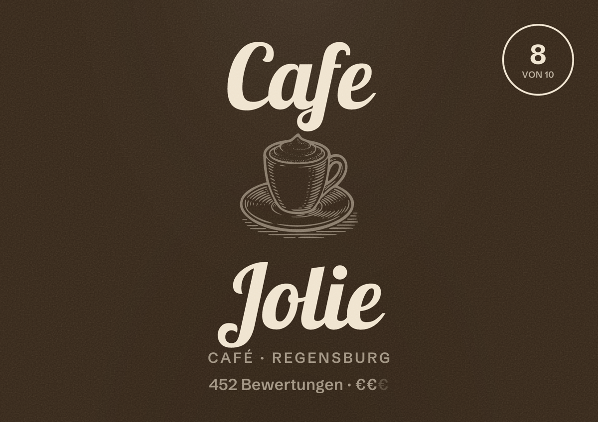 Illustriertes Poster von Cafe Jolie, Café in Regensburg: Bewertung 8,0 von 10 aus 452 Bewertungen, Preisniveau €€