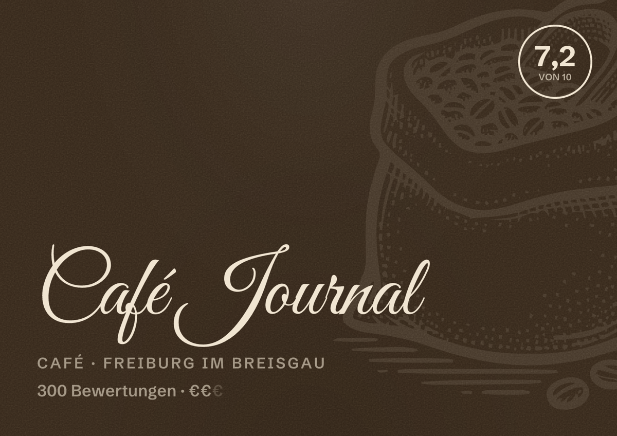 Illustriertes Poster von Café Journal, Café in Freiburg im Breisgau: Bewertung 7,2 von 10 aus 300 Bewertungen, Preisniveau €€
