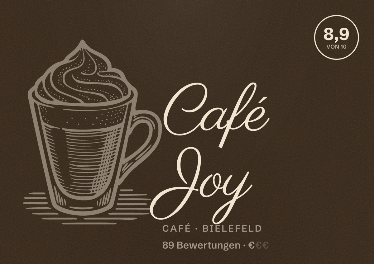 Illustriertes Poster von Café Joy, Café in Bielefeld: Bewertung 8,9 von 10 aus 89 Bewertungen, Preisniveau €
