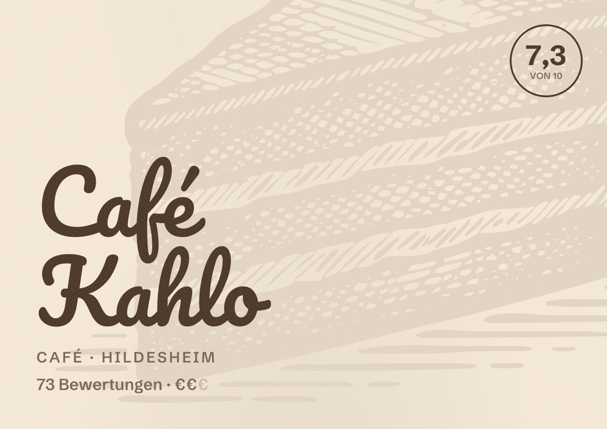 Illustriertes Poster von Café Kahlo, Café in Hildesheim: Bewertung 7,3 von 10 aus 73 Bewertungen, Preisniveau €€