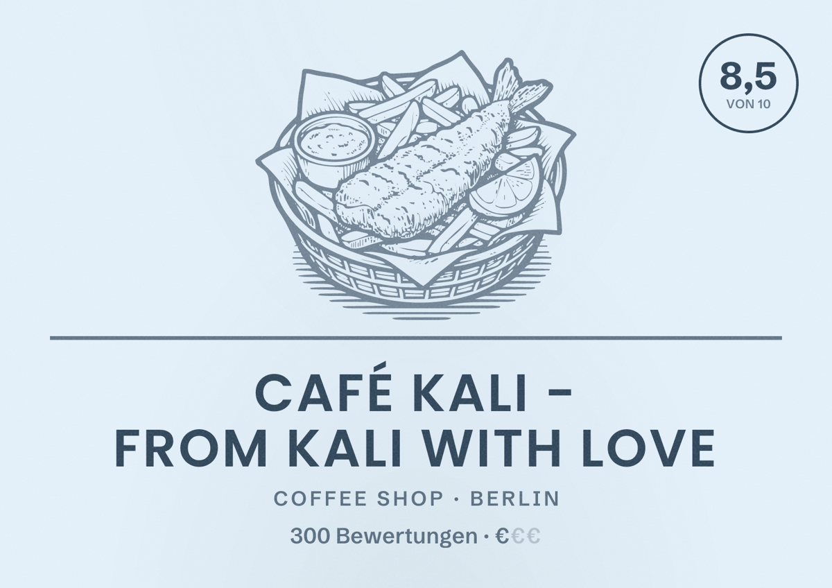 Illustriertes Poster von Café KALI - From KALI with love, Coffee Shop in Berlin: Bewertung 8,5 von 10 aus 300 Bewertungen, Preisniveau €