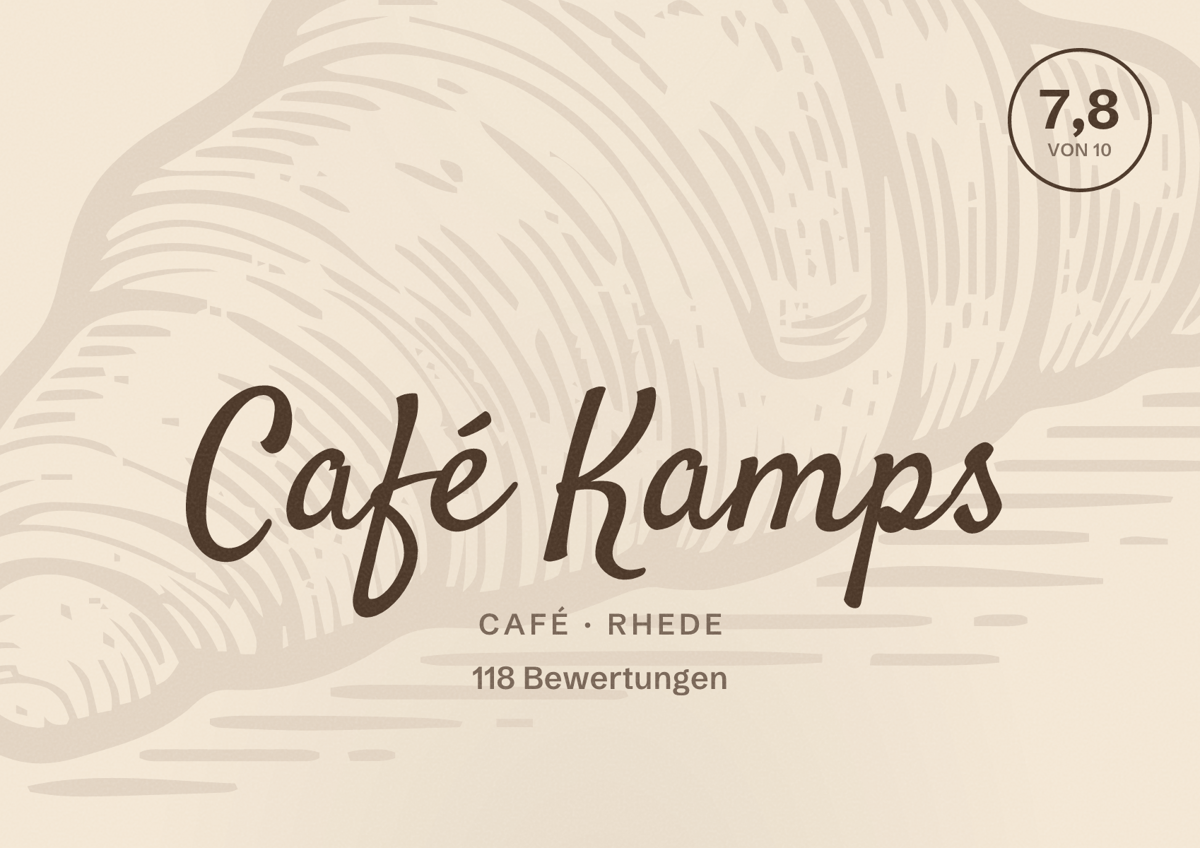 Illustriertes Poster von Café Kamps, Café in Rhede: Bewertung 7,8 von 10 aus 118 Bewertungen