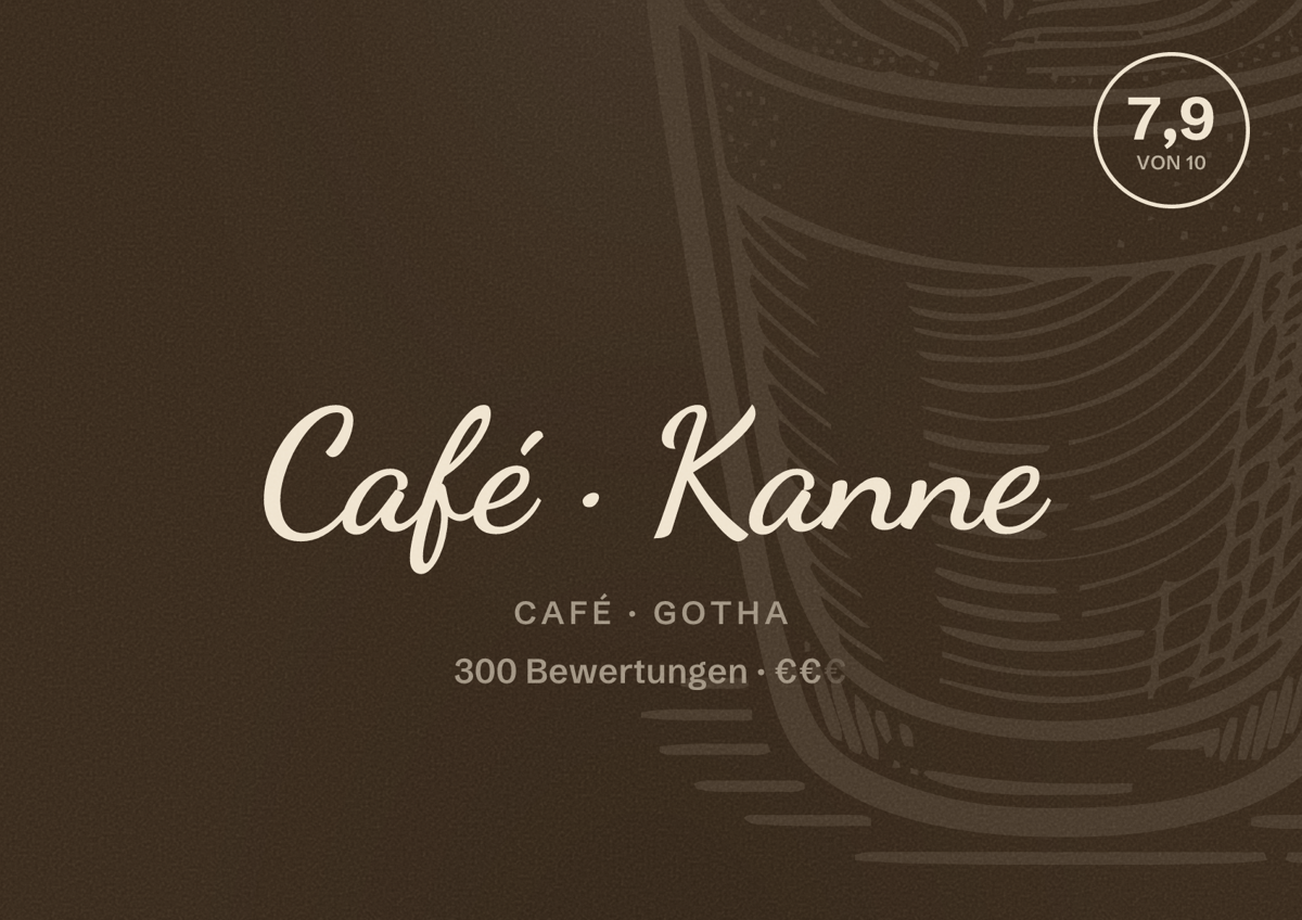 Illustriertes Poster von Café Kanne, Café in Gotha: Bewertung 7,9 von 10 aus 300 Bewertungen, Preisniveau €€
