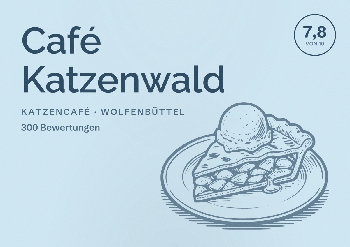 Illustriertes Poster von Café Katzenwald, Katzencafé in Wolfenbüttel: Bewertung 7,8 von 10 aus 300 Bewertungen