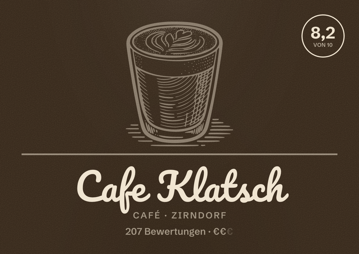 Illustriertes Poster von Cafe Klatsch, Café in Zirndorf: Bewertung 8,2 von 10 aus 207 Bewertungen, Preisniveau €€