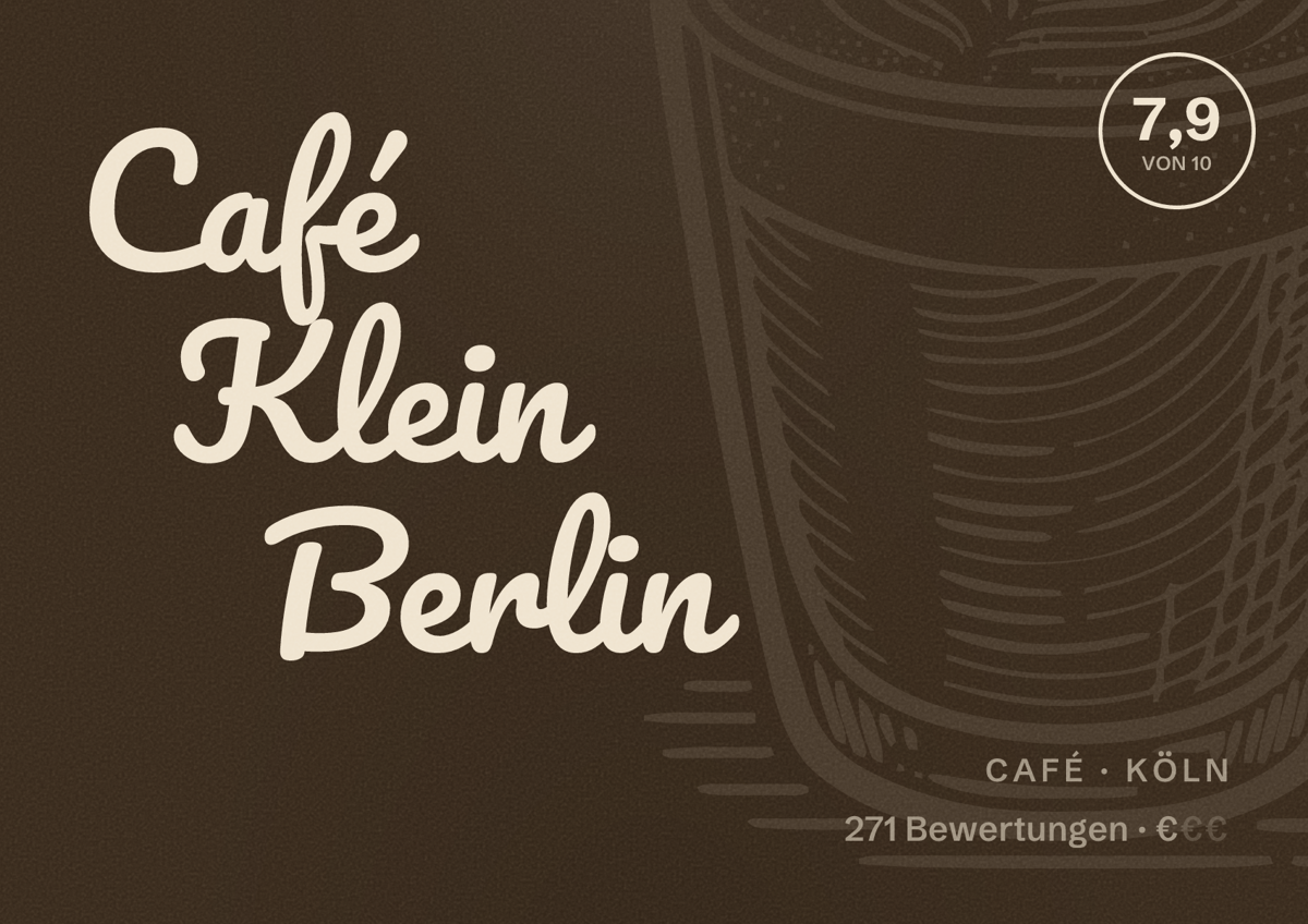 Illustriertes Poster von Café Klein Berlin, Café in Köln: Bewertung 7,9 von 10 aus 271 Bewertungen, Preisniveau €
