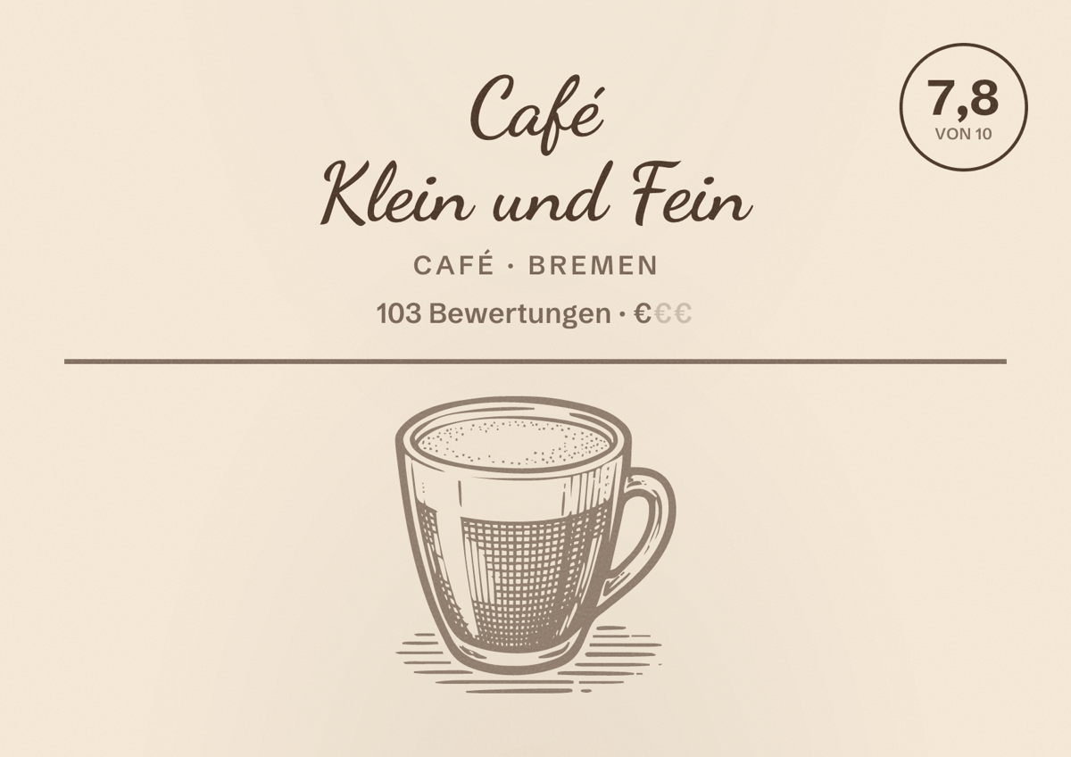 Illustriertes Poster von Café Klein und Fein, Café in Bremen: Bewertung 7,8 von 10 aus 103 Bewertungen, Preisniveau €