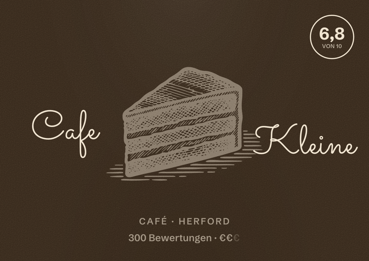Illustriertes Poster von Cafe Kleine, Café in Herford: Bewertung 6,8 von 10 aus 300 Bewertungen, Preisniveau €€