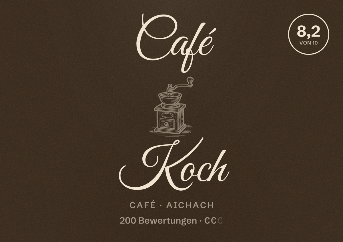 Illustriertes Poster von Café Koch, Café in Aichach: Bewertung 8,2 von 10 aus 200 Bewertungen, Preisniveau €€